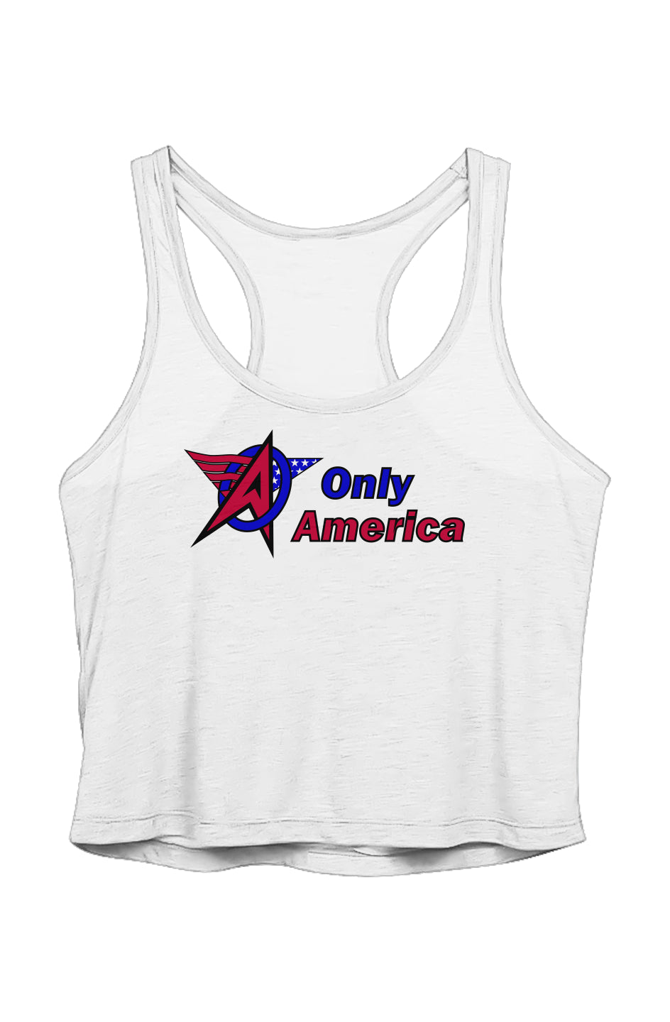 Stacked Logo - US Blanks Ladies' Sheer Cropped Racer Tank